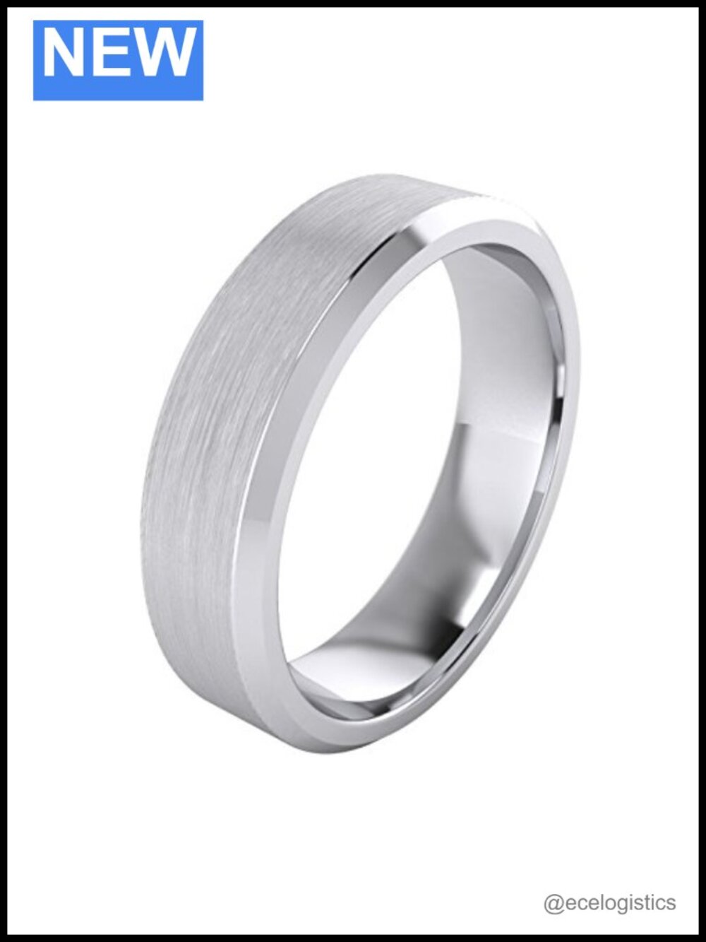Sterling Silver 6mm Flat Court Wedding Band Brushed Beveled Edge Ring